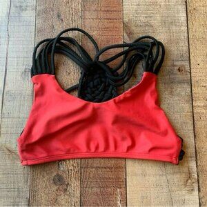 Uintah collection red and black low impact sports bra with cross back detail